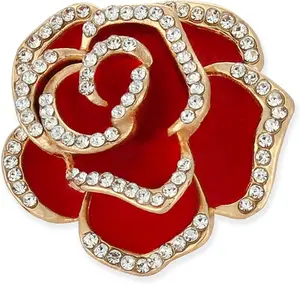 Crystal Rhinestone Red Flower Camellia Brooch Pin Gold Plated Enamel 3D Rose Design 1.4 Inches for Women's Fashion Accessories Mother's Day Teacher's Day Holiday Gifts