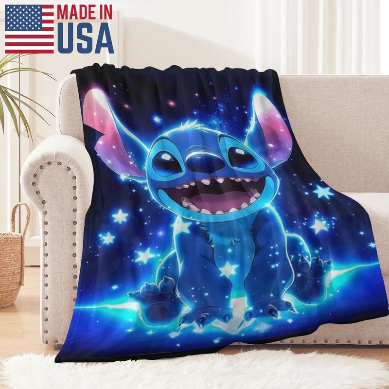 Disney Stitch Fluorescent Blanket - Blue Character Design with Starry Background for Cozy Nights - Stitch's Glow & Starry Night - Perfect for Fans