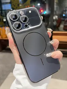 Magnetic Crystal Lens Film Cases for Phone 11 12 13 14 15 16 17 Pro Max Plus  Electroplating AG Frosted Strong Absorption Full Package Anti-Fall Protector Cellphone Case Cover for iphone 17 Pro Max.