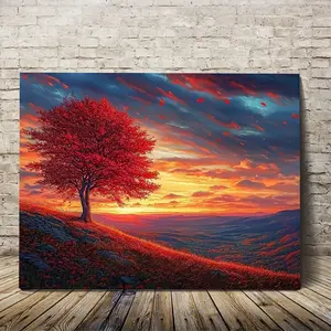 2D 1Piece, Wooden Frame, Wall Painting, 11.8X15.7inch, Tree Of Life Canvas Print Wall Art, Wall Decoration, Gradient Rendering Art, Modern Art Painting, Study, Bedroom, Dining Room, Living Room, Bathroom