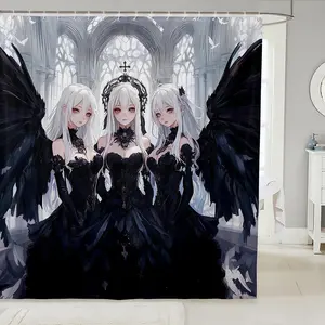 Japanese Anime Fabric Shower Curtain, Anime Girl Bathroom Accessories,Kawaii Japanese Style Shower Curtain