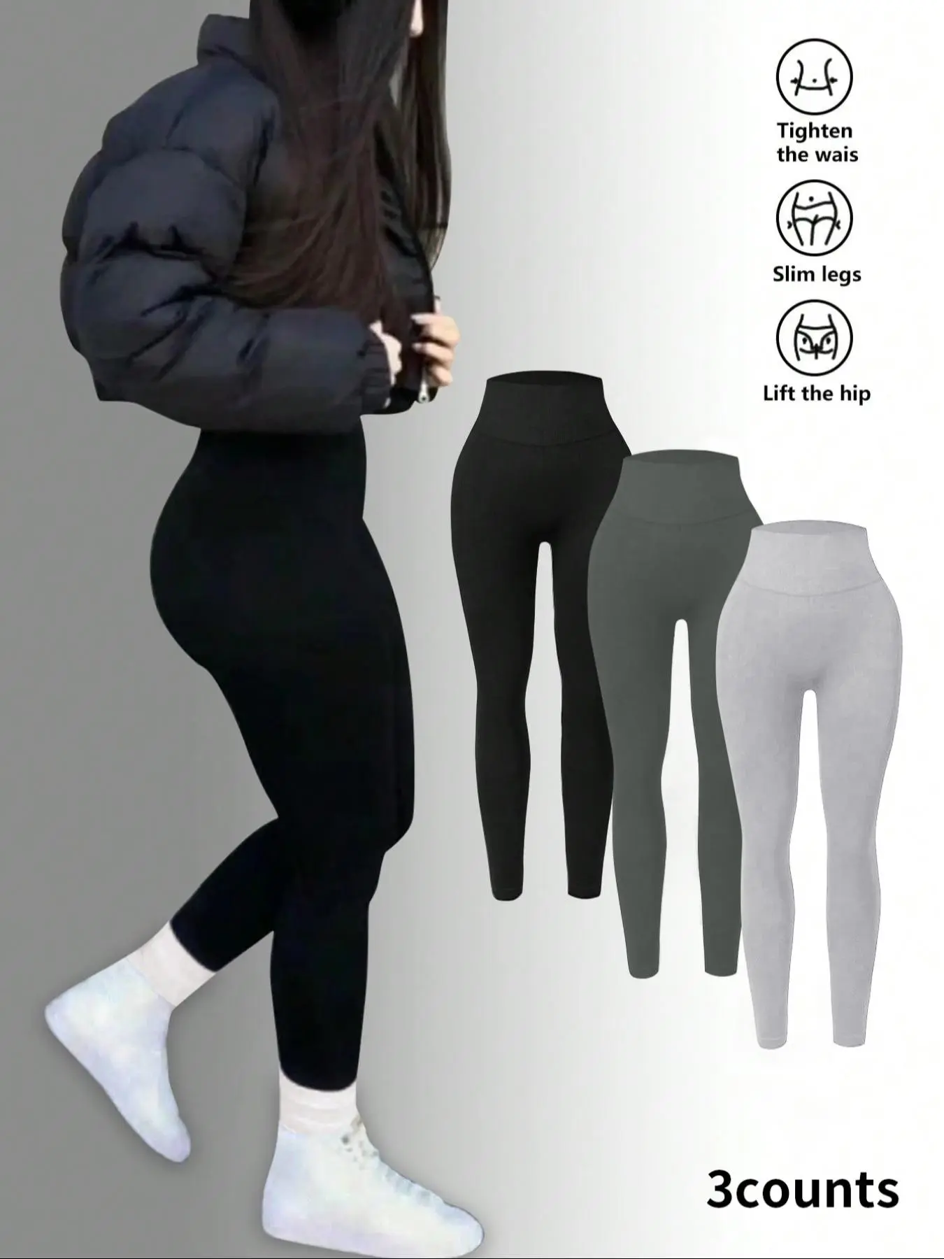 Women's Solid High Waist Elastic Thermal-Lined Knit Fit Leggings, Casual Comfy High-Stretch Skinny Pants for Daily Wear, Ladies Bottoms for All Seasons, Autumn