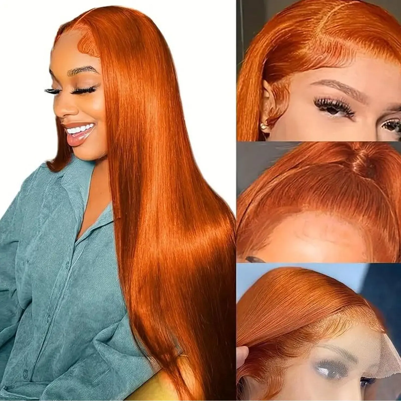 【30 Inch Only $74】Ginger Wig Human Hair 13x6 Straight Ginger Orange Lace Front Wigs Human Hair HD Transparent Lace Frontal 350 Colored Wig Pre Plucked