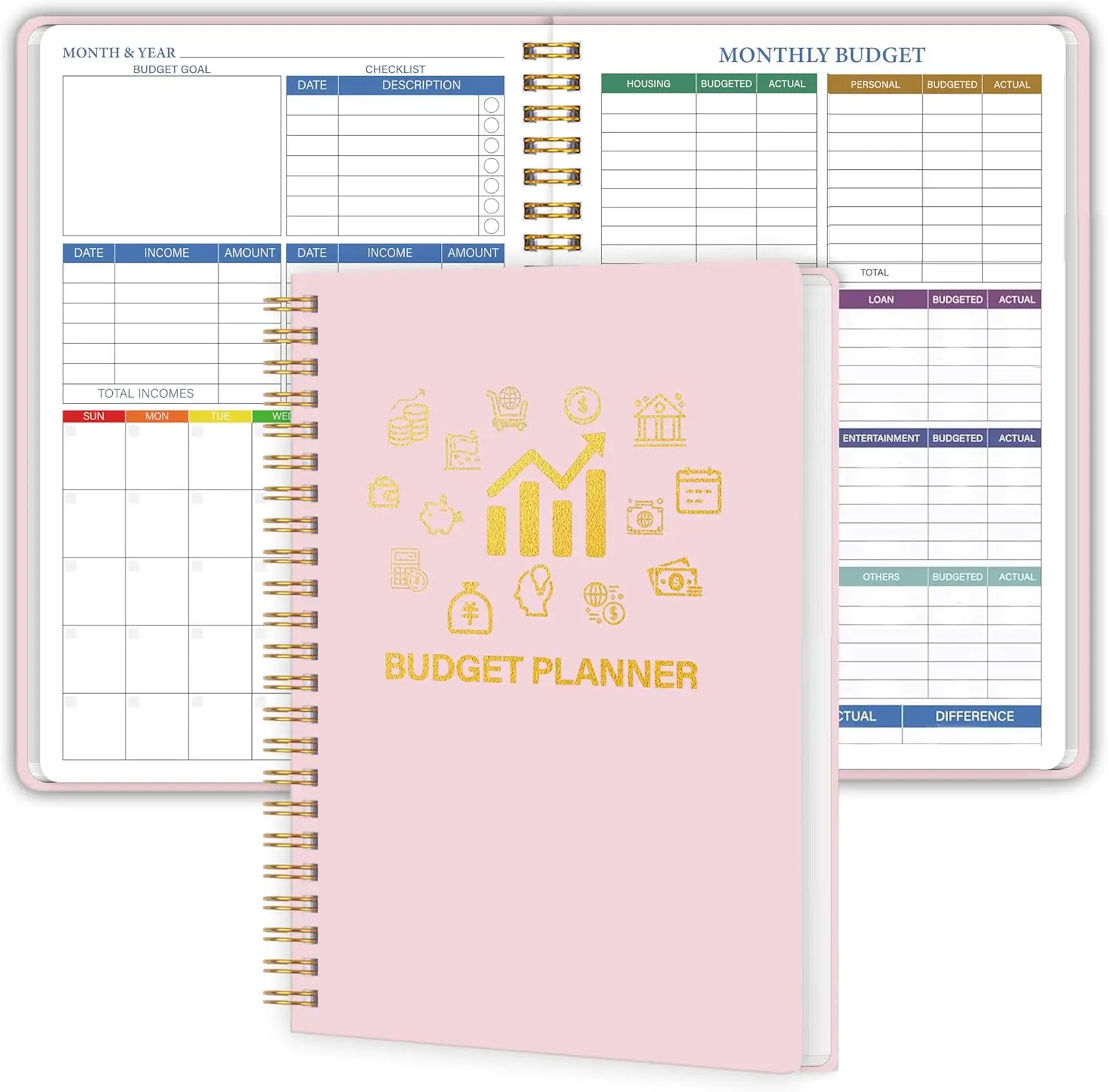 Budget Planner - Monthly Financial Planner Organizer with Expense Budget Book/Expense Tracker Notebook/Accounting Book to Manage Your Money Effectively, Start Anytime, A5(5.8" * 8.2") Pink