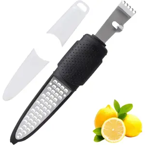 Lemon Zester Tool with Channel Knife, Stainless Steel Citrus Zester Tool, Lemon Peeler, Zesters for Kitchen, Ultra Sharp 2-in-1 Tool Easily Creates Citrus Zest, Black