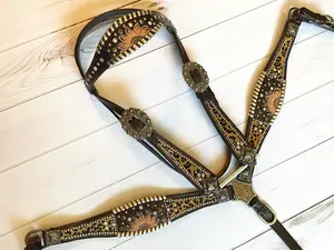 Leopard Dark Brown Whipstitch Sunflower Tack Set