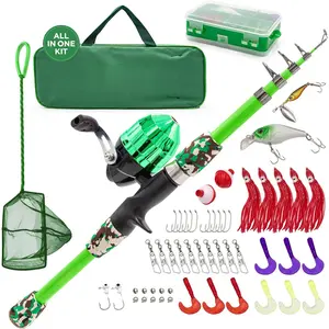 Kids Fishing Pole, Kids Portable Telescopic Fishing Rod Set, Tackle Box and Fishing Net Combo Kit, Kids Fishing Gear  Boys and Girls Age 5-10 and Youth