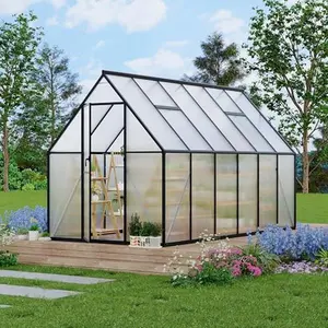 Black 6X11 ft Polycarbonate Greenhouse with Aluminum Frame,Polycarbonate Greenhouse for Outdoors,Greenhouses with Ventilation,Aluminum Large Walk-in Greenhouses for Outside