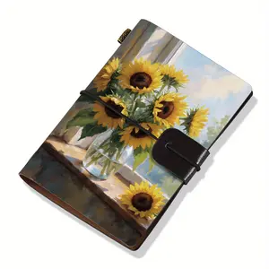 1pc Short Pocket Subject Notebook A7 Size 5.5x3.7 Inches, Sunflowers in Window Vase Design Ideal Gift for Thanksgiving, Christmas and Birthday