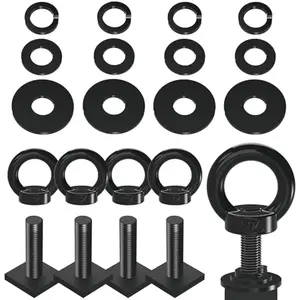 4 Pack 4M8 T Track Bolts Eye Bolt Tie Down Anchors, Stainless Steel 304 T Slot Hardware with Ring, Heavy Duty Roof Rack Accessories for Cargo Tie Down, Truck Bed (Black M8 30mm