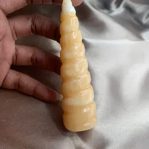 Natural Medium Orange Calcite Crystal Spiral Tower Unicorn Horn