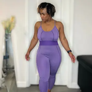 Ribbed Cross-Back Jumpsuit- Purple