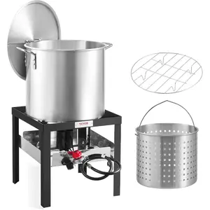 VEVOR 80 Qt Seafood Boiling Kit with Strainer, Outdoor Seafood Boil Pot and Basket, Cooking Set for Crab Crawfish Lobster Boiling, Aluminum Stockpot with 100, 000 BTUs Propane Burner and Steamer RackVEVOR Super Brand Day