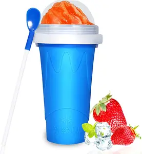 Slushy Cup, TIK TOK Slushie Maker Cup Frozen Magic Squeeze Cup, Ice Cream Maker Cup, Cool Stuff Trending Tiktok Items Homemade DIY Cool Gadgets with Lid & Straw (Blue) Brand: Color Land