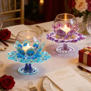 5D Diamond Painting Kit for Adults – DIY Acrylic Lotus with Shaped Diamonds, Rotatable 3-in-1 Candle Holder & Jewelry Tray, Ideal Mother's Day Gift or Holiday Gift for Women Who Love Home Decor, Diamond art