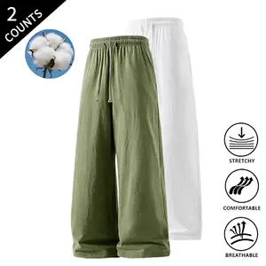 2-Pack Men’s Wide-Leg Pants, Elastic Waist with Drawstring, Loose Straight Leg, Casual, Breathable, Summer Vibe, Day To Day Summer Pants