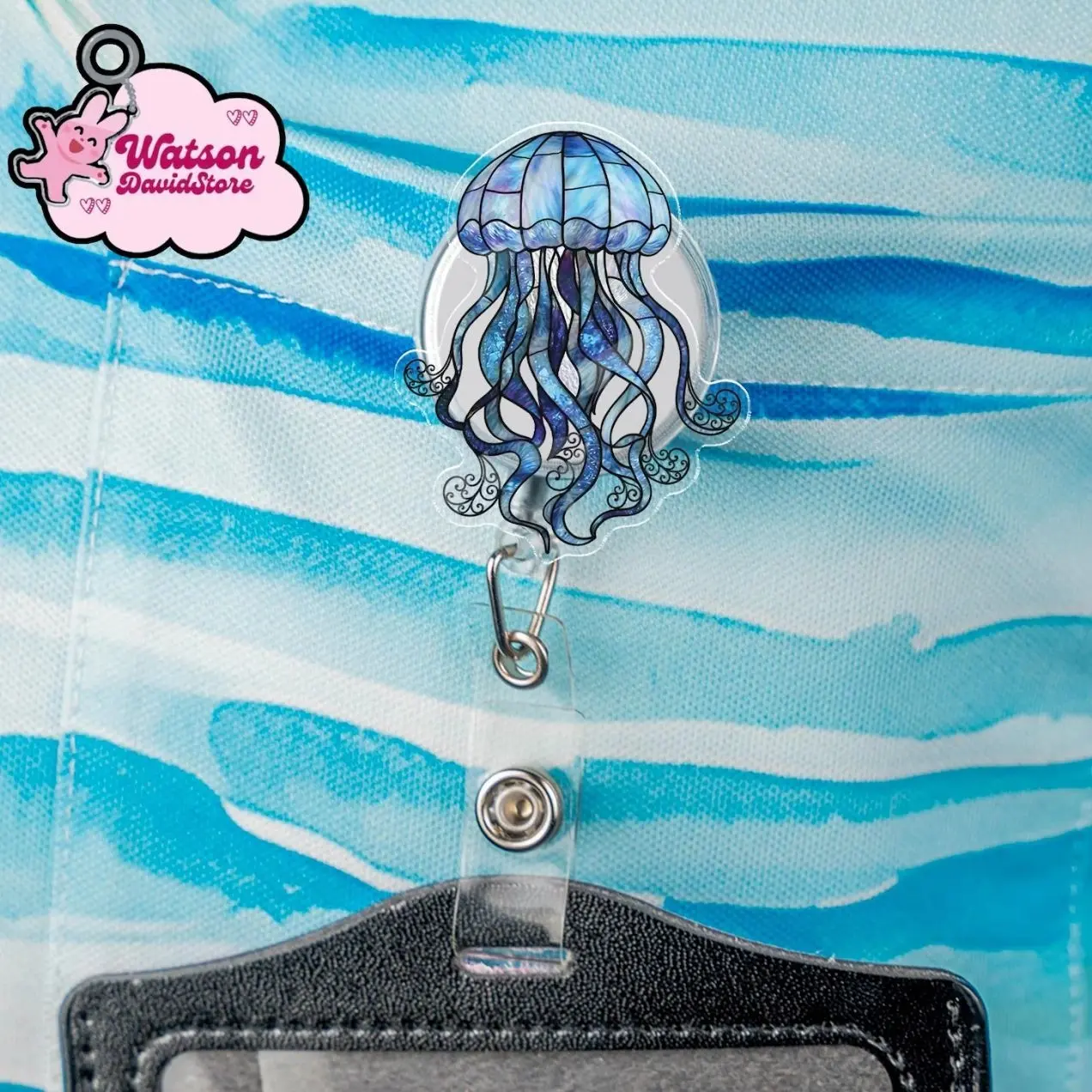 Jellyfish Badge Reel, Vintage Summer Coastal Badge Reel, Office ID Clip, Teacher Badge Reel, Summer Beach Nurse Accessories