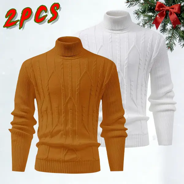 Multiple Pieces Men's Autumn Winter Turtleneck Sweater Solid Color Black Warm Knitwear White Fashion Base Shirt Winter Top Men's Pullover