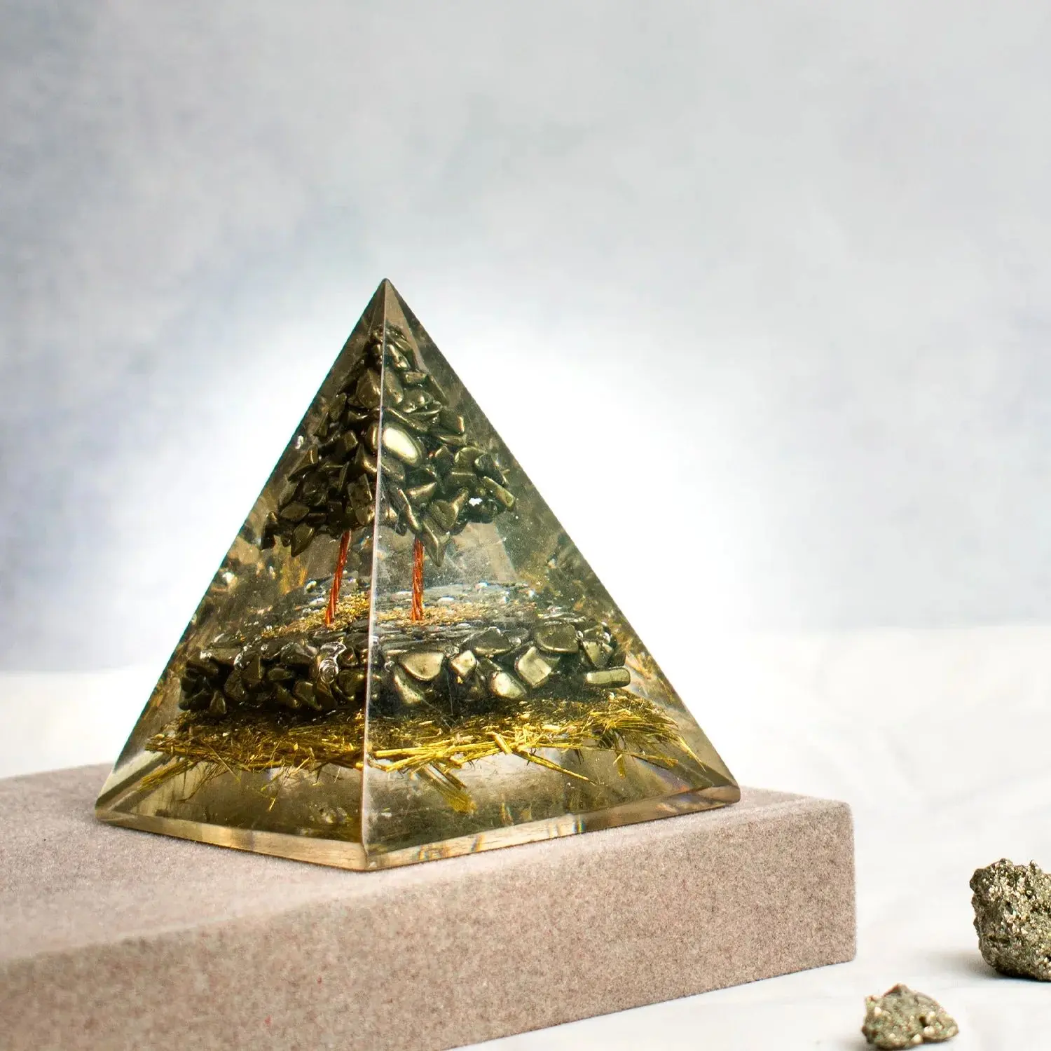 Astrotalk Money Magnet Feng Shui Pyrite Pyramid | Resin-encased Real Pyrite Crystals | For Wealth Attraction & Abundance | Confidence & Focus Decor | Desk Decoration | Unique Home Decor Item | Office Decoration | Perfect for Gifting