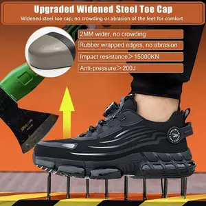 Unisex Anti-Smash Safety Shoes with Steel Toe Caps & 2MM Wide Design Breathable Mesh Anti-Slip EVA Sole Lightweight Work Boots for Men & Women Model 266 Round Toe Elastic Closure Non-Slip EVA Sole