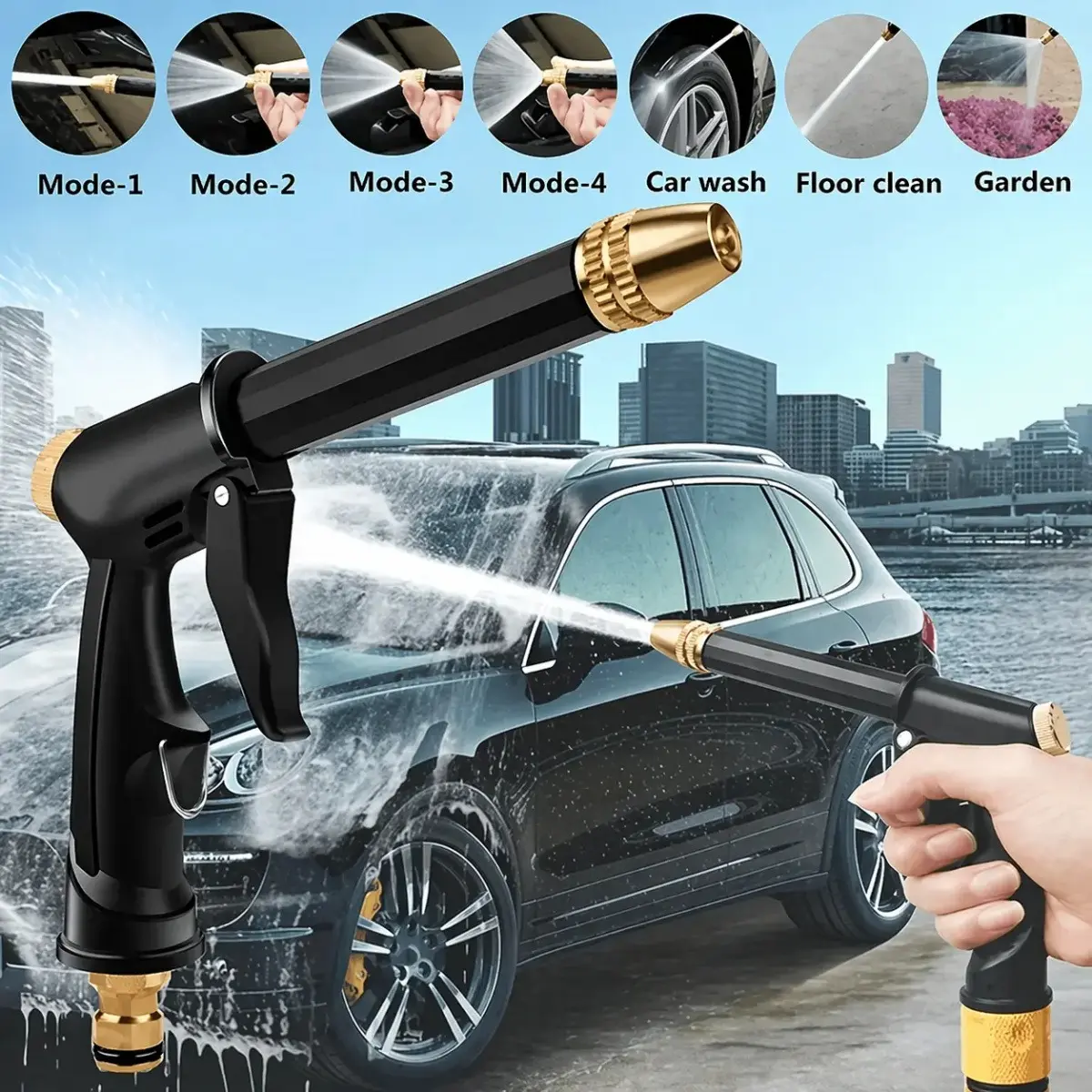 High Pressure Car Wash Spray Gun with Foam Blaster Soap Bottle, 360-Degree Adjustable Water Hose Nozzle, Heavy Duty Jet Power Washer Wand Attachment for Vehicle Detailing, Patio Cleaning, Useful Christmas Gift for Dad
