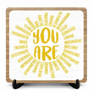Inspirational Wooden Desk Sign - 5x5 in, You Are Sun Design, Motivational Home & Office Decor, Thoughtful Gift