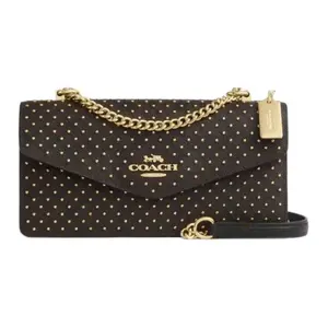 Coach Klare 26 Medium Envelope Shoulder Bag with Studded Chain Strap in Coated Canvas for Women in Black and Gold