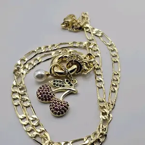cherry clip on charm pendant 18inch necklace gold-plated 11.2 grams