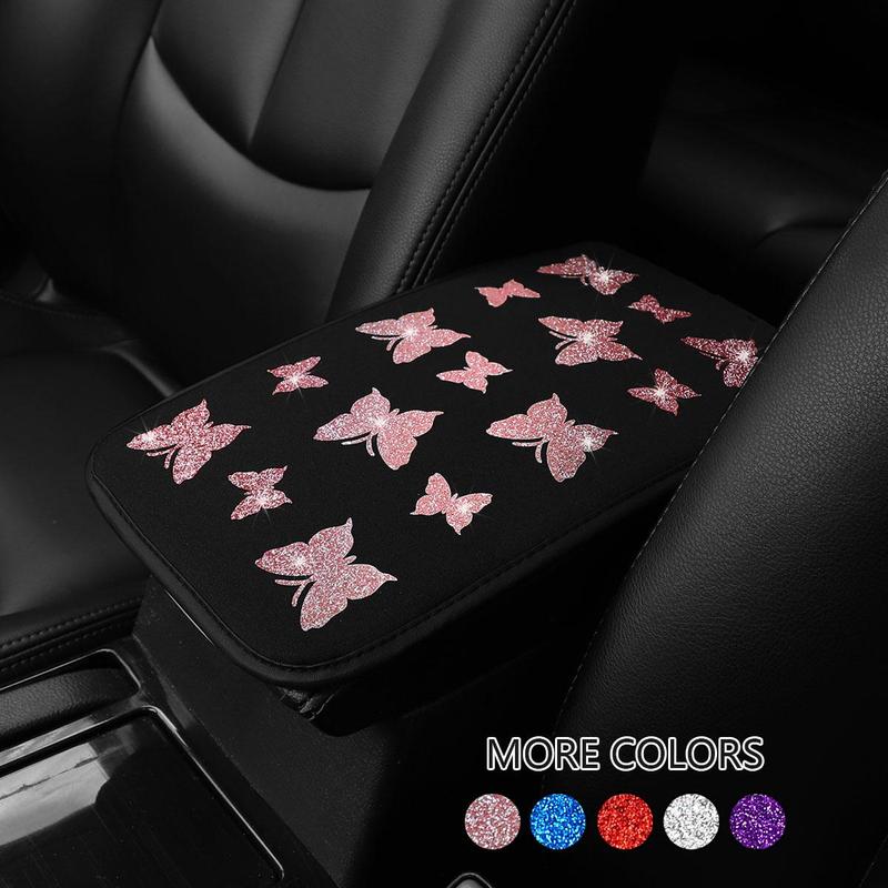 Butterfly Pattern Car Armrest Pad, Waterproof Glitter Armrest Box Mat ...