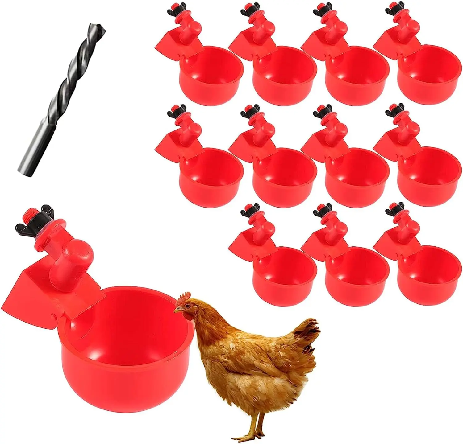 Chicken Water Cup Waterer for Poultry, 3/8 in Automatic Filling Waterer Poultry Drinking Bowl Chicken Water Feeder, Automatic Poultry Drinking Bowl for Duck