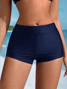 Women's High Waist Cheeky Swimsuit, Anti-Slip Breathable Comfortable Beachwear, Above-The-Knee Solid Swim Shorts for All Seasons