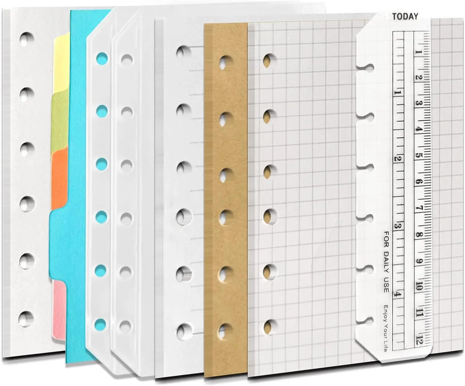 A7 6-Hole Binder Notebook Refills Set - 180 Sheets/360 No Bleed Refillable Pages, Gridded, Lined, Kraft, Blank Loose Leaf, Student Stationary, Lined Journal, Travel Diary, Office Supplies, Lined Journal Notebook