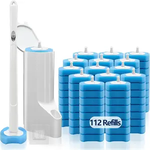 Disposable Toilet Brush with 112 Toliet Wand Refills, Toilet Bowl Wand and Holder, White Toilet Cleaning Brush, Toliet Wand Kit Wall-mounted, Toilet Brush Refill for Efficient and Deep Scrub Toilet.