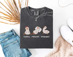 Happy Relaxed Engaged Silly Goose ABA Shirt, Comfort Colors® Behavior Analyst Tee, RBT Sped Teacher Gift, Funny BCBA Graduation T-shirt Top Womenswear Medium Casual