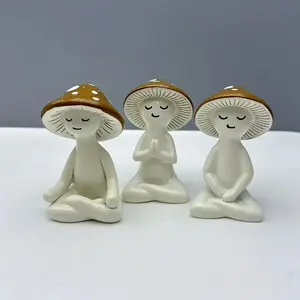 3count Miniature Meditation Zen Mushroom Figurines Cute Resin Deskp Decor with MixedColors Serene Meditation Poses for Home Office Garden Decor Whimsical Miniature Figurines for Shelf Display Creative Play Miniature Figurines Shelf Decoration Pl Ornaments