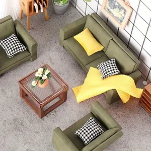 Miniature Dollhouse Sofa with Pillow and Blanket DIY Model Living Room Decor Photo Prop for 1/12 Scale Perfect Christmas New Year Easter Gift