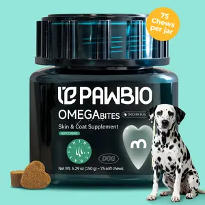 Pawbio Omega Bites for Dogs - Soft Chews Rich in Omega-3s & DHA for Healthy Skin & Coat - Vet-Approved & Easy-to-Feed Treats - 75 Chews per Jar