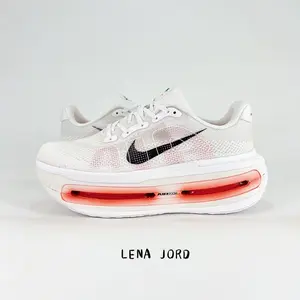 Men’s Cream Pale Pink Patterned Breathable Fly Knit Casual Walking Trainers, Matte Black Contrast Side Logo Full Gradient Red Clear Air Cushion Oversized White Shock Absorbing Sole Soft Fabric Collar All-Day Urban Commute Lifestyle Footwear