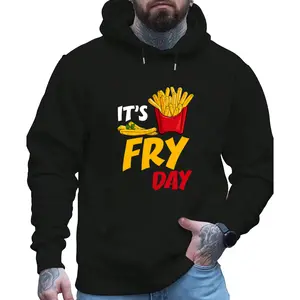 Comfortable Long Sleeve Hoodie with Fun French Fries Print – Unisex, Casual Daywear