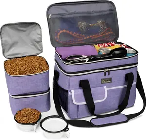 BAGLHER Dog Travel Bag Supplies - Double-Layer Airline Approved Weekend Pet Travel Bag for Dogs & Cats with 2 Food Containers & 2 Foldable Silicone Bowls, Camping Gift Accessories Carrier, Pet Essentials, Travel Kit,Outdoorfun