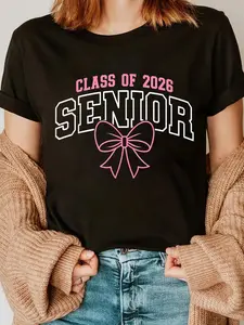 100% Cotton Class of 2026 Senior 2026 Pink Coquette Bow Graduation 2026 T-Shirt