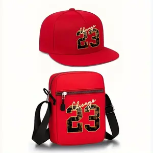 2pcs Chicago 23 Golden Print Baseball Cap & Crossbody Bag Set Adjustable Snapback Hat with Black Mesh Back Streetwear Style for Outdoor Sports Casual Wear Gift for Men