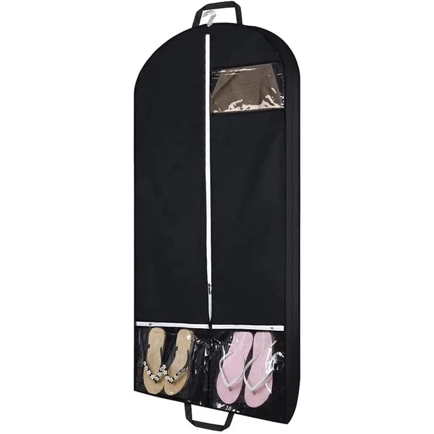 54" Garment Bags for Travel and Storage, Travel Suit Bags for Men Women with 2 Clear Pockets, Storage bags for Clothes, Suits, Dress, Shirts, Coats (Black)