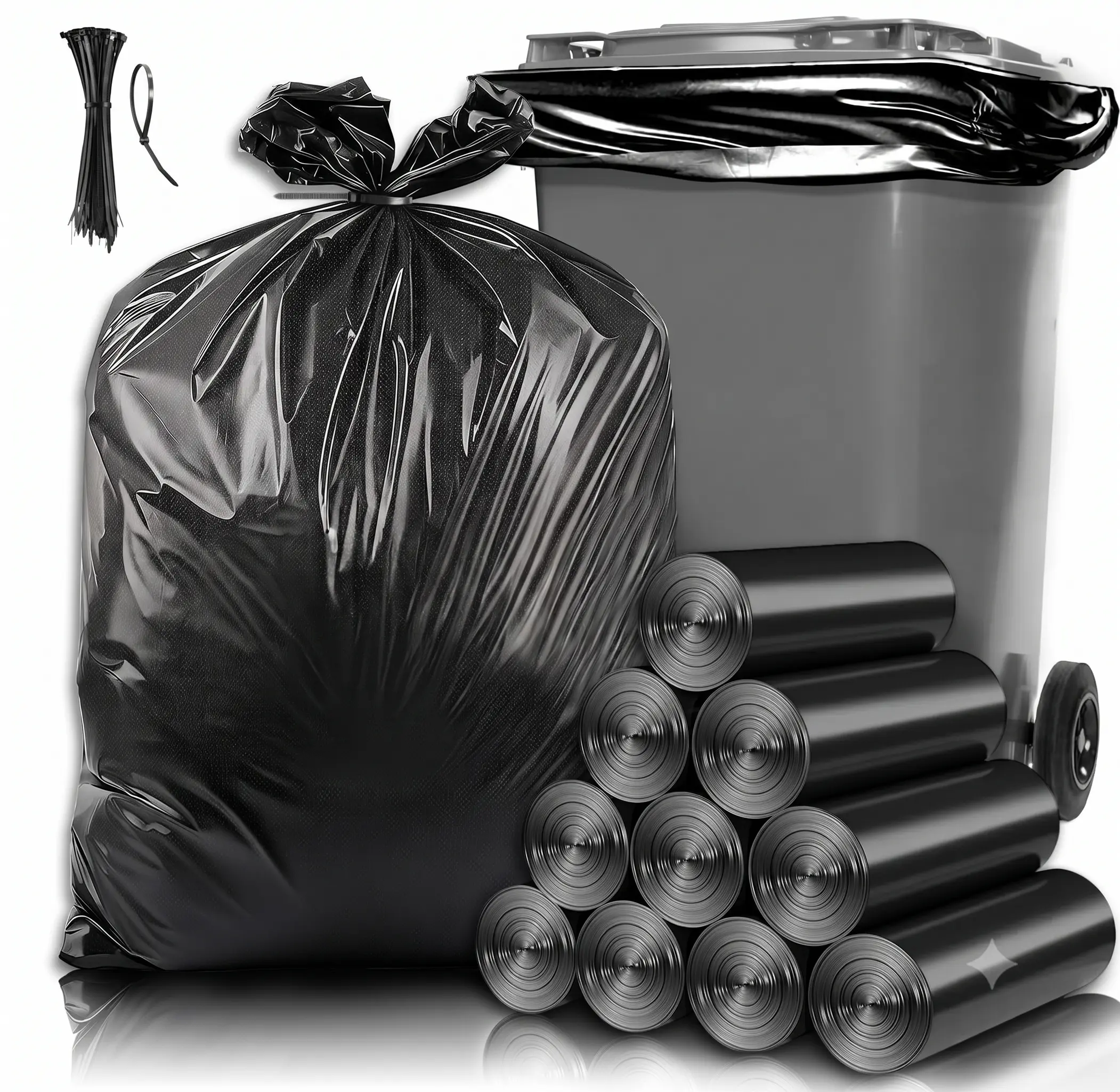 55 Gal Heavy Duty Outdoor Trash Bags, 60 Count 1.5 Mil Garbage Bags for Waste, Lawn and Leaf Cleaning
