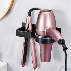 1pc Wall-Mounted Hair Styling Tool Holder - No-Drill Hair Dryer, Flat Iron, and Curling Iron Organizer Rack - Bathroom Storage Shelf for Blow Dryer, Straightener, and Curling Iron - Normal Hair Type Accessory with Towel Hooks - Lightweight (≤300g)