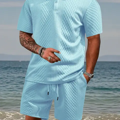 KZZ Menswear Men's 2-Piece Classic Plain Casual Sport Set - Solid Polo Shirt, Drawstring Waist Shorts, Cozy Breathable Clothes, Easy-Styling Outfits for Daily Outdoor Wear