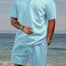 KZZ Menswear Men's 2-Piece Classic Plain Casual Sport Set - Solid Polo Shirt, Drawstring Waist Shorts, Cozy Breathable Clothes, Easy-Styling Outfits for Daily Outdoor Wear