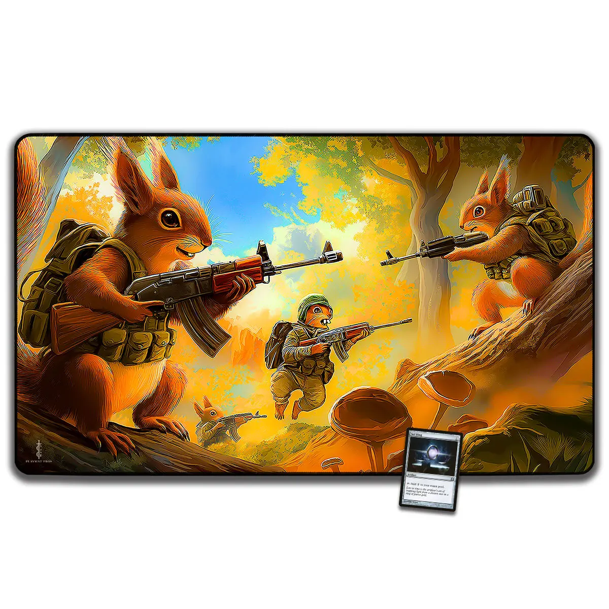 Squirrel Army MTG Playmat and Gaming Mousepad, Squirrel Commander Desk Mat With MTG Zones, Trading Card Game Accessories, Custom Art, Gamer Gift, Magic The Gathering Commander Playmat