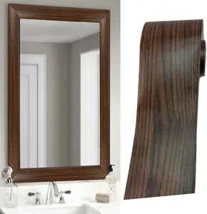 32.8Ft Black Border Peel &Stick  Grain Wallpaper Border Removable  Bathroom Mirror Frame Sticker (Dark Brown, 3.94Inch x 32.8Ft)