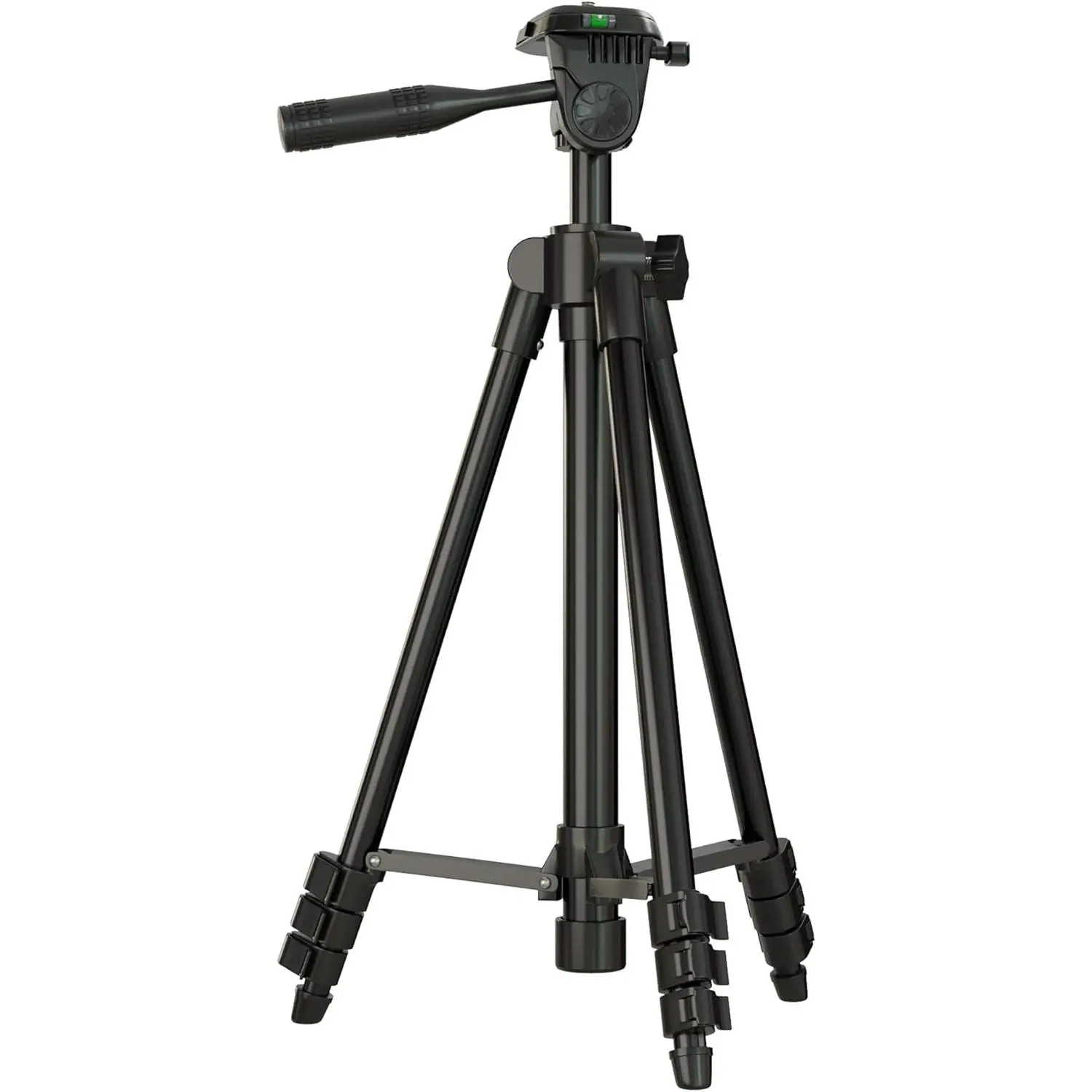 Laser Level Travel Tripod Phone Stand - 51-Inch/130cm Durable Aluminum Foldable Stand with 1/4" Screw Mount, Bubble Level, Rubber Pad for Rotary & Line Lasers Measuring Tools, Matte Black Carry Bag Included, Accessories